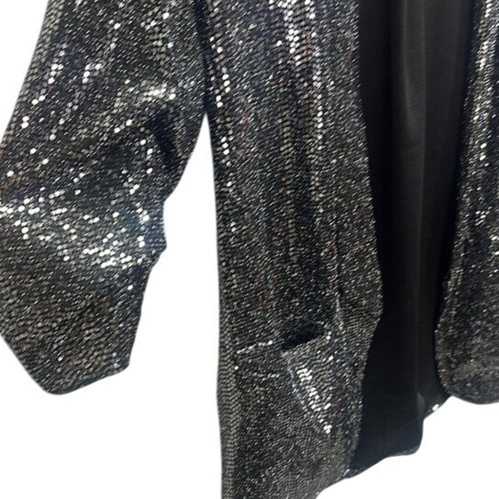 C by One Women's Black and Silver Sequin Blazer Medium, Metallic - Open Front - Picture 4 of 10